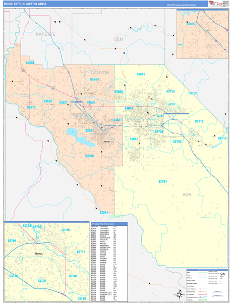 Boise City Metro Area Digital Map Color Cast Style